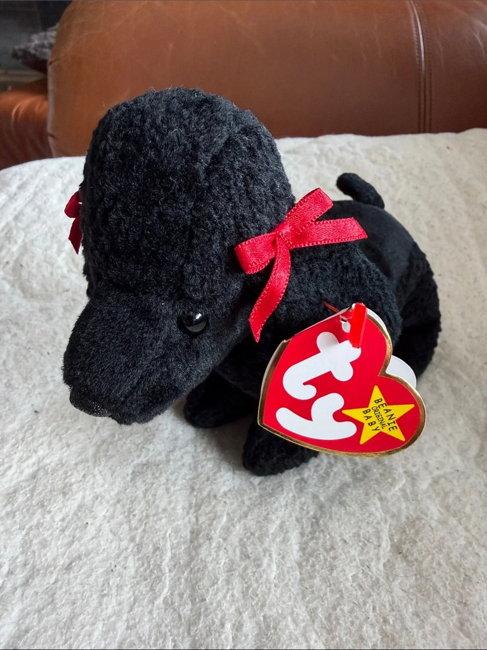 Ty NWT Gigi Black Poodle Plush with Red Ribbon Accents